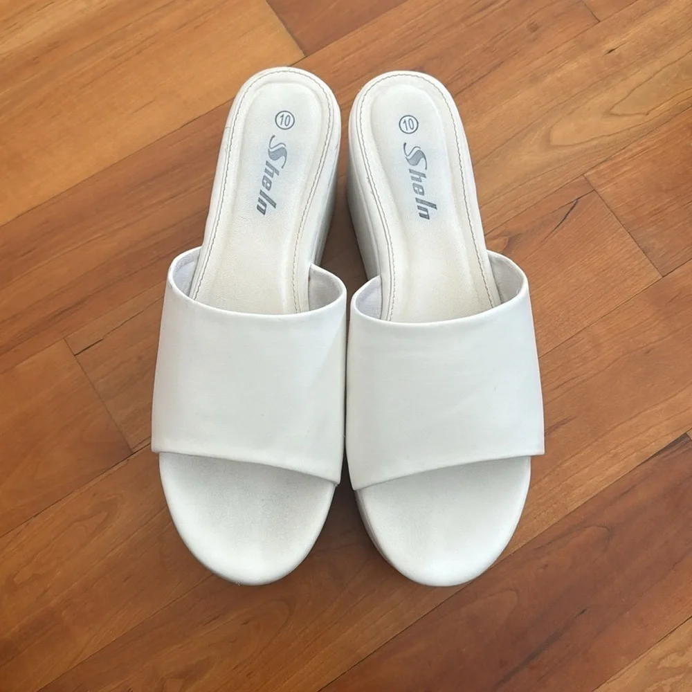 Platform slide sandals white 60s 70s Boho Bohemian platforms shoes - Picture 3 of 9